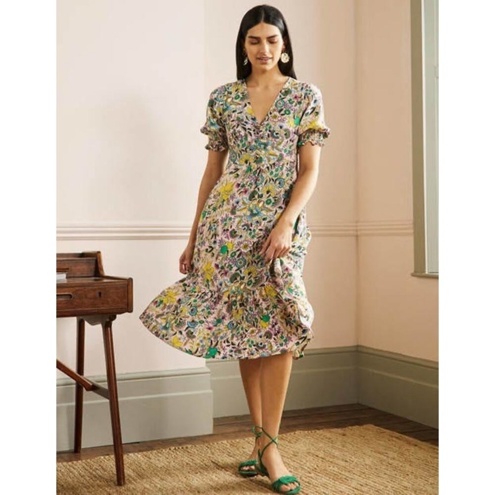 Boden Midi Tea Dress - Milkshake, Tropic Meadow  Dress - US Size 4